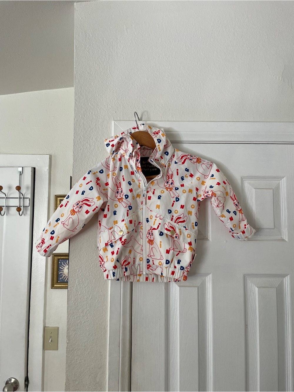 Mini Rodini Rabbit Kids' White Bunny Print Hooded Jacket Size 2-3T Toddler - Picture 2 of 8